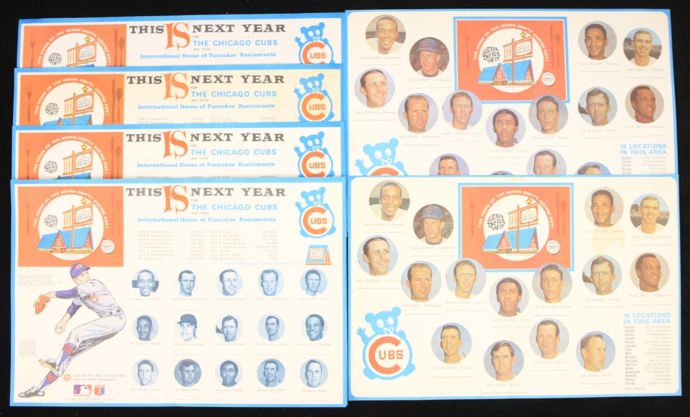 1969 Chicago Cubs International House of Pancakes Player Placemats - Lot of 8 w/ 1 Multi Signed (JSA)