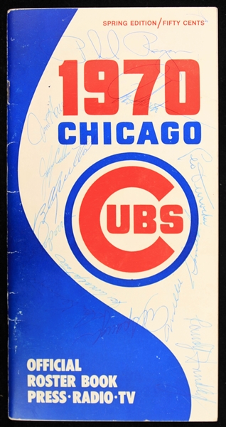 1970 Chicago Cubs Multi Signed Roster Book w/ 13 Signatures Including Leo Durocher, Billy Williams, Ron Santo & More (JSA)