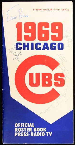 1969 Chicago Cubs Multi Signed Roster Book w/ 7 Signatures Including Joe DiMaggio, Reggie Jackson, Ernie Banks & More (JSA)