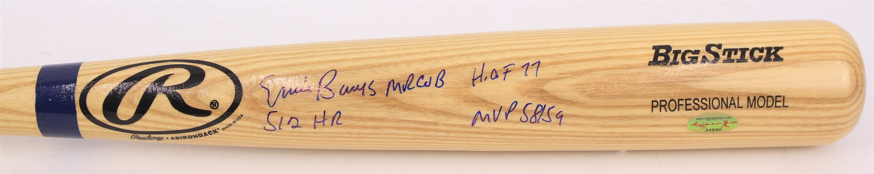 2000s Ernie Banks Chicago Cubs Signed & Multi Inscribed Rawlings Adirondack Bat (Reggie Jackson dot Com COA)