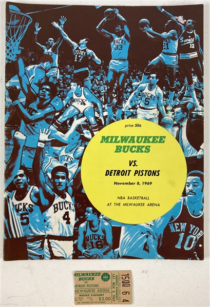 1969 Milwaukee Bucks Detroit Pistons Milwaukee Arena Game Program & Ticket Stub