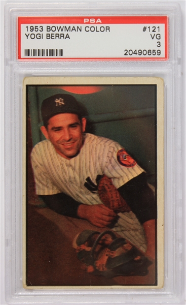 1953 Yogi Berra New York Yankees Bowman Color #121 Baseball Trading Card (PSA VG 3)