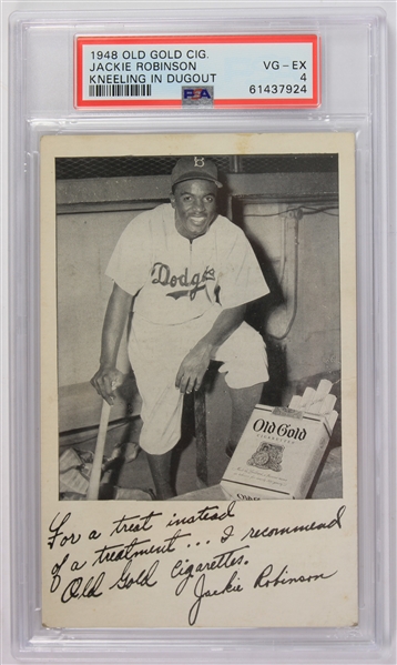 1948 Jackie Robinson Brooklyn Dodgers Old Gold Cigarettes Advertising Card (PSA VG-EX 4)