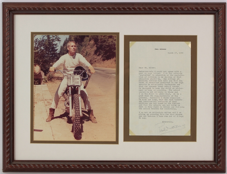 1959 Paul Newman Signed Correspondence Letter w/ Photo in 15x20 Frame (JSA)
