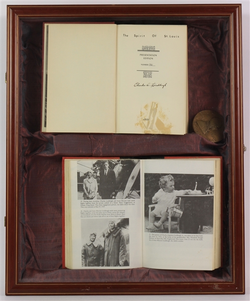 1953 Charles Lindbergh Signed "The Spirit of St. Louis" Book within an 18x22 Framed Display (JSA)