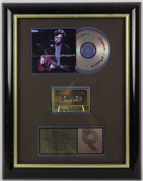 1992 Eric Clapton Gold Sales Award Cassette and CD for "Unplugged" in 15x19 Frame 