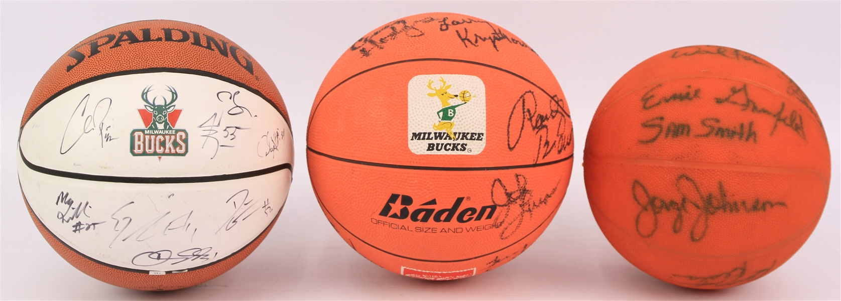 1970s-2000s Milwaukee Bucks Team Signed Basketballs - Lot of 3 w/ Brian Winters, Marques Johnson, Jack Sikma, Sidney Moncrief, Mo Williams & More (JSA)