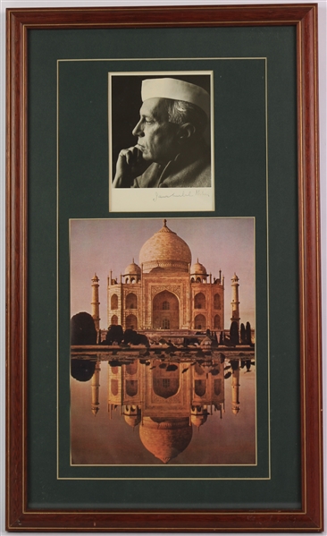 1958 Jawaharlal Nehru Prime Minister of India Signed Photo in a 14x23 Frame (JSA)