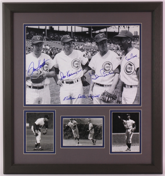 1969 Ernie Banks Ron Santo Don Kessinger Glenn Beckert Chicago Cubs Signed 27" x 30" Framed "Million Dollar Infield" Photo Display (JSA)