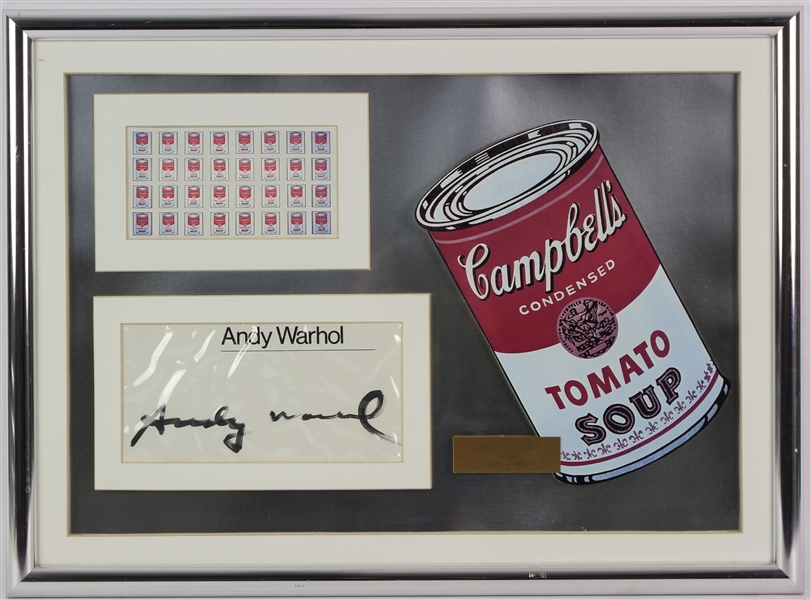 1926-1987 Andy Warhol Signed 17x22 Framed Campbells Soup Piece (JSA)