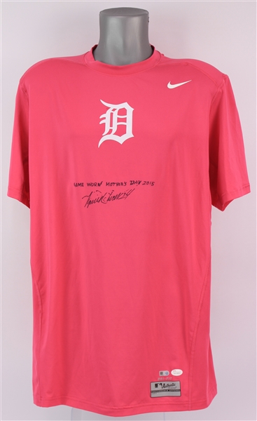 2015 (May 10) Miguel Cabrera Detroit Tigers Signed Pink Mothers Day Warm Up Shirt (MEARS LOA/MLB Hologram/*JSA*)