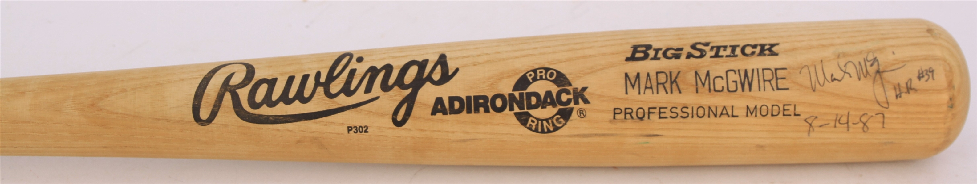 1987 Mark McGwire Oakland Athletics Signed Rawlings Adirondack Professional Model Bat (MEARS A6/JSA)