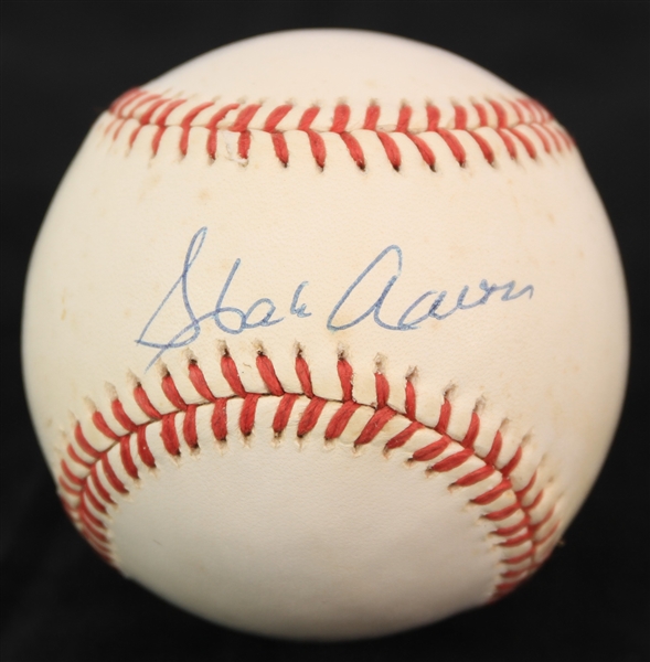 1991-92 Hank Aaron Milwaukee Braves Signed ONL White Baseball (JSA)