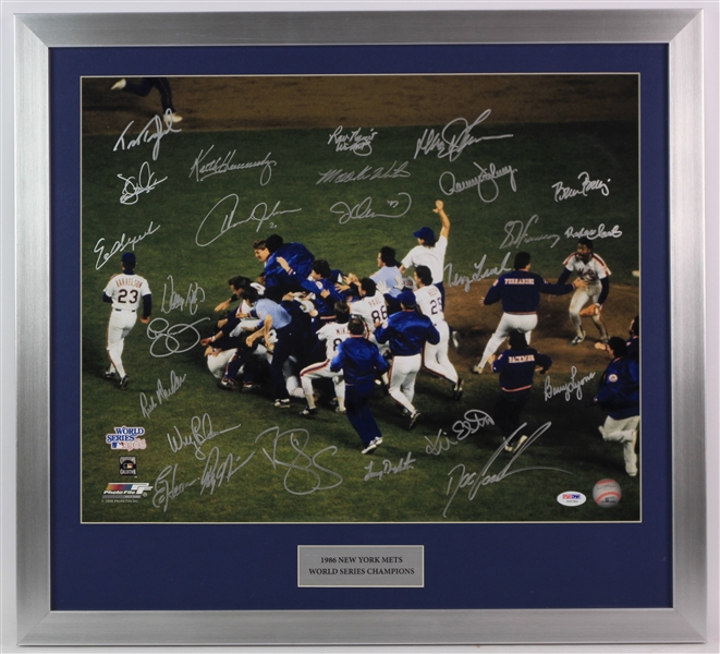 1986 New York Mets World Series Champions Team-Signed 22x24 Framed Photo (PSA/DNA)