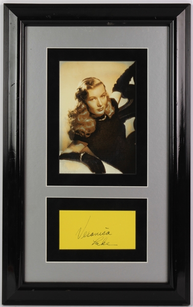 1922-1973 Veronica Lake Signed Cut w/ Photo in 12x19 Frame *JSA*
