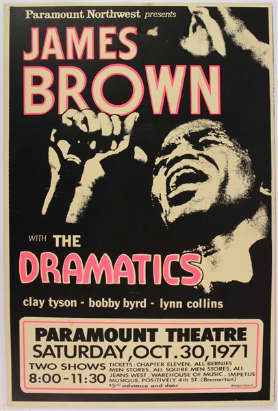 1971 James Brown w/ the Dramatics 15x22 Paramount Theatre Broadside 