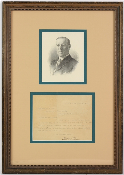 1902 Woodrow Wilson Signed University of Pennsylvania Letter & Portrait w/ 15x22 Frame (JSA)