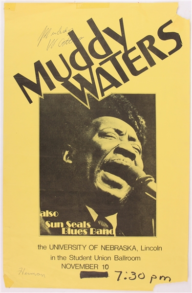 1913-1983 Muddy Waters Signed 11x17 University of Nebraska Student Union Ballroom Poster (JSA)