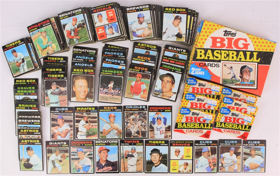 1971-89 Topps Baseball Trading Cards - Lot of 600+ Cards w/ 20 Unopened Packs of 1989 Topps Big