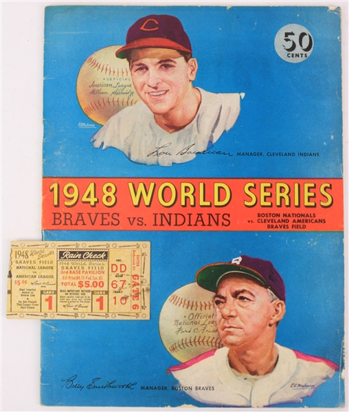 1948 Cleveland Indians Boston Braves Unscored World Series Program & Braves Field Game 1 Ticket Stub