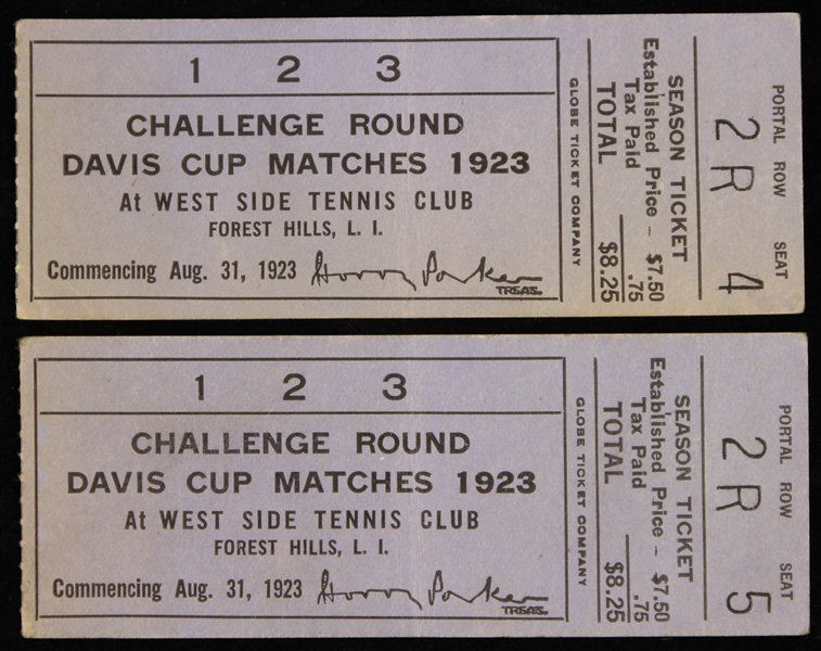1923 Davis Cup Challenge Round Tickets Stubs - Lot of 2