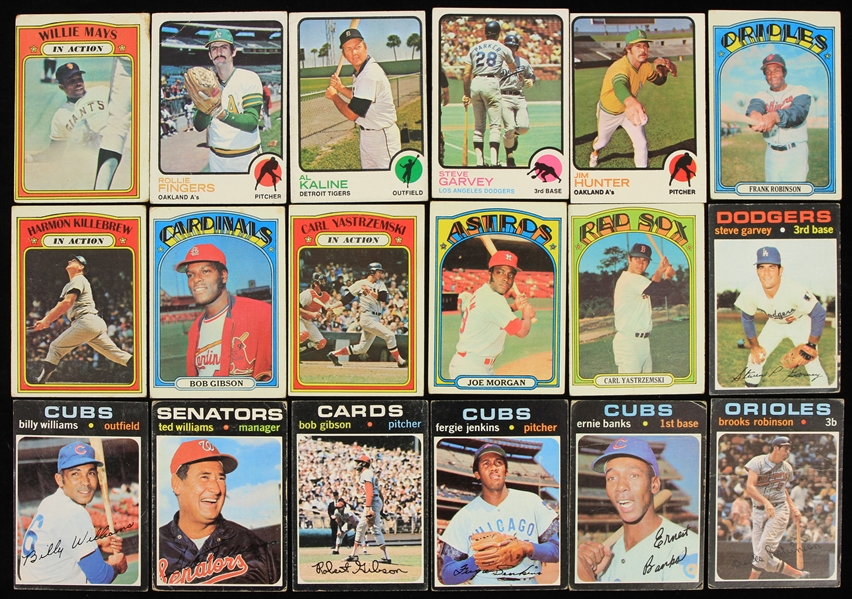 1971-73 Topps Baseball Trading Cards - Lot of 18 w/ Ted Williams, Willie Mays, Carl Yastrzemski, Joe Morgan & More