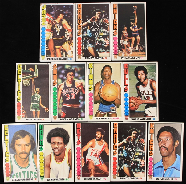 1976 Topps Basketball Trading Cards - Lot of 12 w/ Pete Maravich, Phil Jackson, Nate Archibald & More