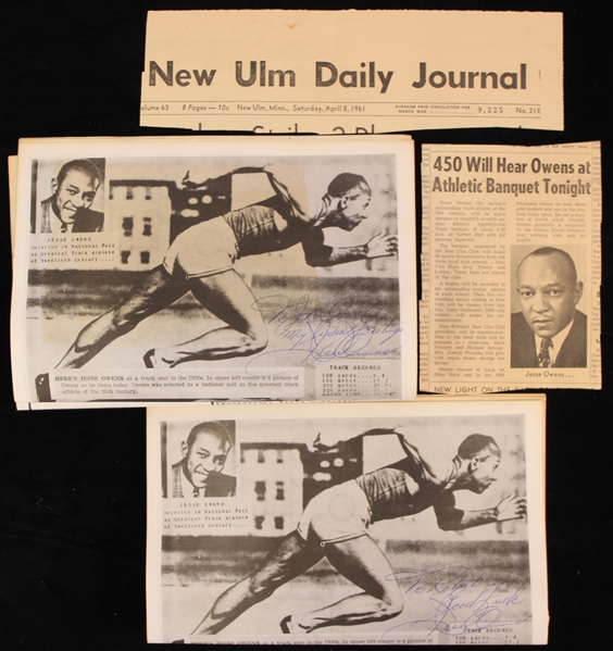 1961 Jesse Owens Signed Seventh Annual Athletic Appreciation Night Booklets w/ New Ulm Daily Journal Clippings 