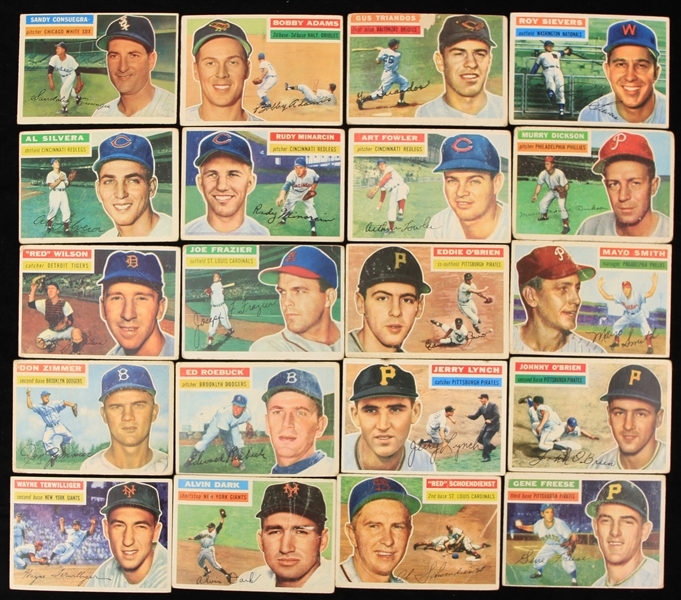1956 Topps Baseball Trading Cards - Lot of 20 w/ Don Zimmer, Red Schoendienst, Alvin Dark & More