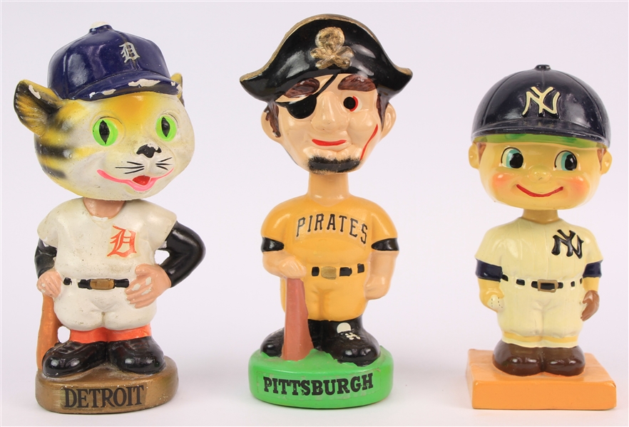1960s New York Yankees Detroit Tigers Pittsburgh Pirates Vintage Nodders - Lot of 3