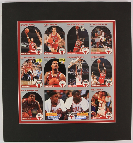 1990 Chicago Bulls NBA Hoops Uncut Cards w/ 14x15 Mat