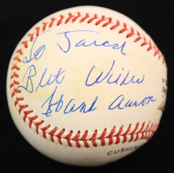 1993-94 Hank Aaron Milwaukee Braves Signed ONL White Baseball (JSA)