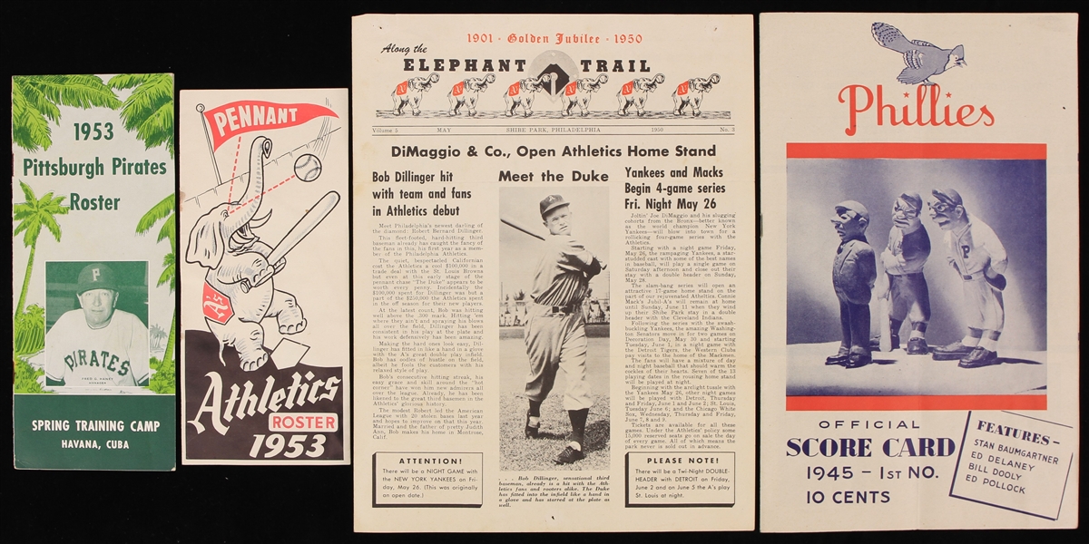 1945-53 Baseball Publication Collection - Lot of 4 w/ Philadelphia Athletics, Pittsburgh Pirates & Philadelphia Phillies