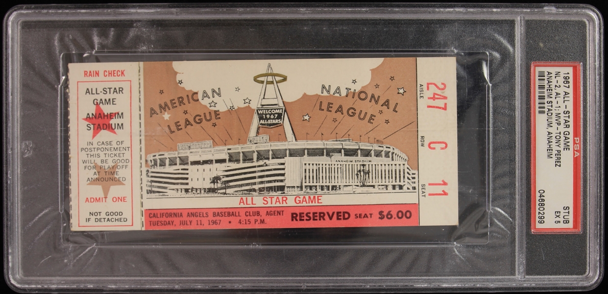 1967 MLB All Star Game Anaheim Stadium Ticket Stub (PSA EX 5)