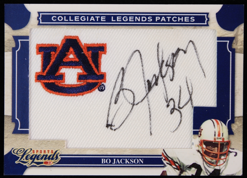 2008 Bo Jackson Auburn Tigers Signed Donruss Sports Legends Collegiate Legends Patches Football Trading Card (JSA) 13/25