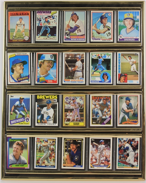1975-94 Robin Yount Milwaukee Brewers Topps Baseball Trading Card 16" x 20" Framed Display w/ 20 Cards Including 1975 Rookie