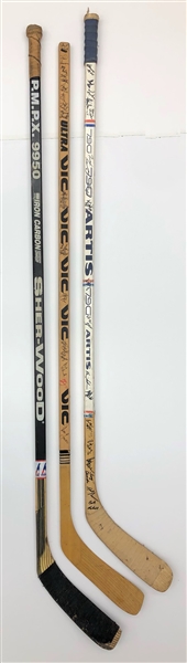 1980s-90s Game Used Hockey Stick Collection - Lot of 3 w/ 2 Team Signed (MEARS LOA)