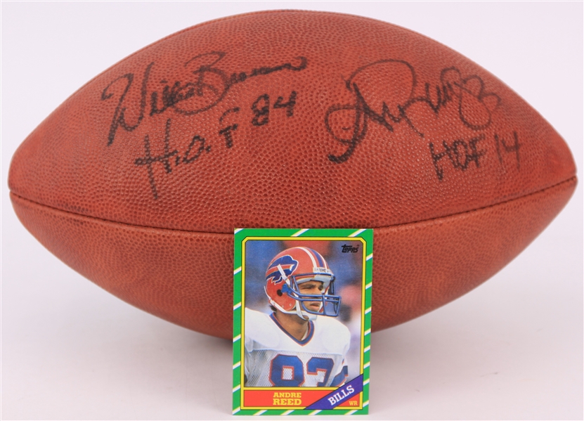 2010s Willie Brown Andre Reed Signed ONFL Goodell Football w/ Andre Reed Topps Rookie Trading Card(JSA)
