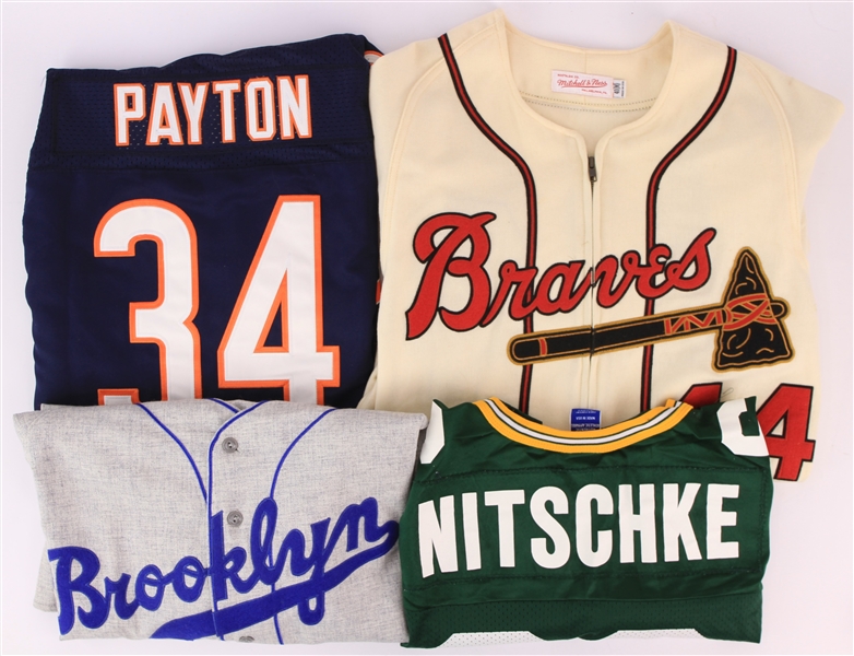 2000s Baseball & Football Jersey Collection - Lot of 5 w/ Mitchell & Ness Hank Aaron, M&N Duke Snider, Walter Payton, Ray Nitschke and More