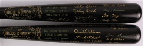 1970 Baltimore Orioles Cincinnati Reds World / National League Champions H&B Louisville Slugger Commemorative Black Bats - Lot of 2 (MEARS LOA)