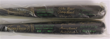 1972 Oakland Athletics Cincinnati Reds World / National League Champions H&B Louisville Slugger Commemorative Black Bats - Lot of 2 (MEARS LOA)