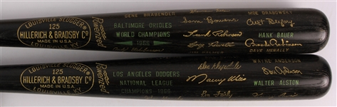 1966 Baltimore Orioles Los Angeles Dodgers World / National League Champion H&B Louisville Slugger Commemorative Black Bats - Lot of 2 (MEARS LOA)