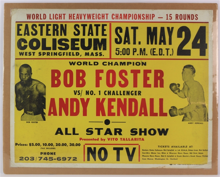 1969 Bob Foster Andy Kendall 22" x 28" World Light Heavyweight Championship Bout Broadside