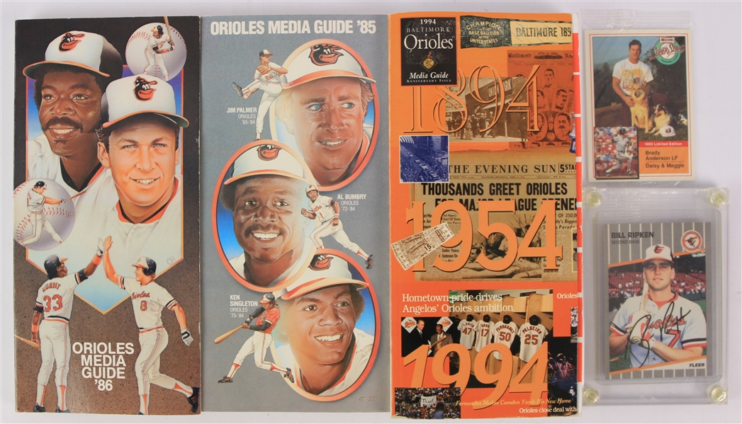 1985-94 Baltimore Orioles Memorabilia Collection - Lot of 5 w/ Media Guides, Billy Ripken Signed F*ck Face Card & More (JSA)