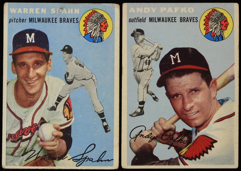 1954 Warren Spahn Andy Pafko Milwaukee Braves Topps Baseball Trading Cards - Lot of 2