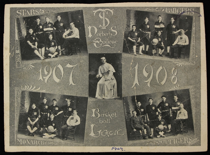 1907-08 St. Norberts College Basketball League 5.5" x 7.5" Team Photos Card