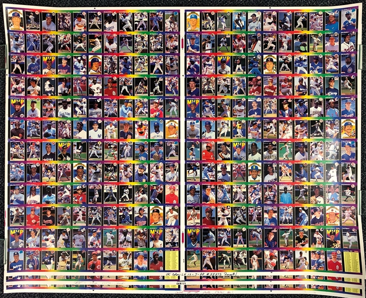 1989 Donruss Baseball Uncut Blank Back Card Sheets (Lot of 3 Sheets/792 Cards)