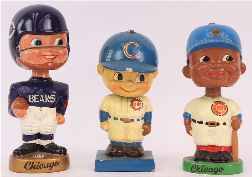 1960s-70s Chicago Cubs Chicago Bears Vintage Nodders - Lot of 3