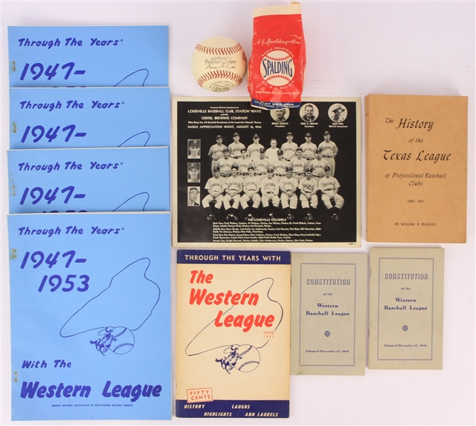 1940s-50s Minor League Baseball Memorabilia - Lot of 10 w/ Official Western League ONeal Hobbs Baseball, Publications & More