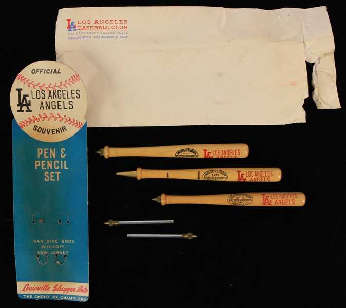 1960s Los Angeles Angels H&B Louisville Slugger Pen & Pencil Set w/ Original Backing Card & Team Envelope